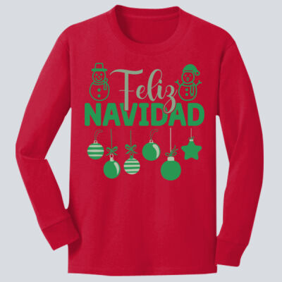 Youth Long Sleeve Shirt - Winter Holidays - Feliz Festive - Green Thumbnail
